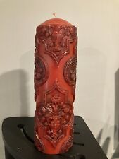 Vintage Large Red Pillar Candle Retro Pattern 12.5