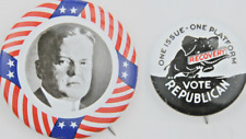 Vintage 1928 & 1932 Presidential Campaign Pin Button Lot Herbert Hoover Repro picture
