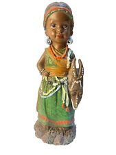 Indigenous African Woman Plastic Figurine w/ Tribal Mask Ceramic 8” Tall picture