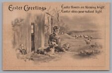 Easter Greetings Poem Shepherd Sheep Dog Postcard picture