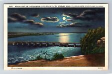 Starved Rock IL-Illinois, Moonlight on the Illinois River, Vintage Postcard picture