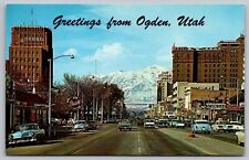 Greetings Ogden Utah Washington Boulevard Downtown Streetview Chrome Postcard picture