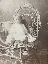 1890s Cabinet Photo Little Girl Wicker Chair Handcolor Artist Notes On Back picture