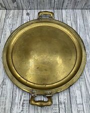 Vintage Brass Decorative Tray Embossed Scrolly Design Double Handled Patina picture