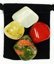 SPIRITUAL REBIRTH Tumbled Crystal Healing Set = 4 Stones + Pouch + Description picture