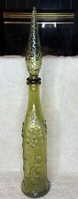 Rossini Empoli MCM VINTAGE ITALY Green GLASS Floral DECANTER BOTTLE 21 Inches picture