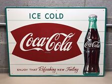 Authentic Vintage 1940's-1950's Ice Cold Coca Cola Fishtail Bottle Metal Sign picture