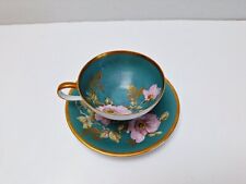 RW Bavaria Demitasse Tea Cup Saucer Turquoise Pink Floral x picture