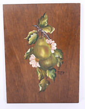 Mid C Folk Art Signed Mary 1979 Vtg  Pears Branch Tole Painting on 11x9 Board picture
