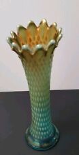 Antique Northwood 11 in. Persian Blue Opal Carnival Glass Diamond Point Vase picture