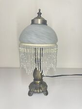Vintage Victorian BOUDOIR Beaded Lamp Frosted Glass Dome Shade Beaded Fringe picture