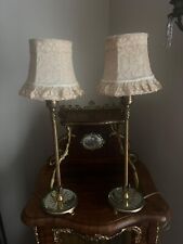 Pair of Antique Table Lamp with Boudoir Shades and Etched Mirror Bases picture