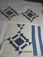 2 Vintage Cutter Quilt Pieces Hand quilted tattered and worn Blue picture