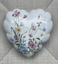 Rochard Limoges Heart Trinket Box Wild Flowers Lid Embossed Scalloped France 5” picture