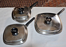 qty 3 Vintage MCM Aristo-Craft USA Stainless Steel Square  Pans w/ Lids picture