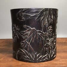 Exquisite old natural ebony wood handwork carved bamboo orchid statue Brush pot picture