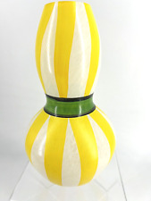 Kosta Boda Yellow Striped Green Band Vase Signed Whimsical Spring Summer picture