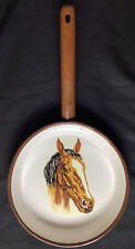 Vintage Huta Silesia Brown and White Enameled Fry Pan Skillet Horse Head Poland picture
