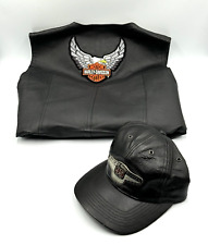 Harley Davidson Leather Vest & Hat Bundle picture