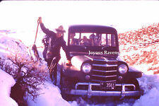 35MM Found Photo Slide Cowboy Digging A 1951 Willys Jeep Wagon Out of the Snow picture