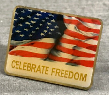 Vintage Celebrate Freedom Patriotic American Flag Lapel Hat Jacket Backpack Pin picture