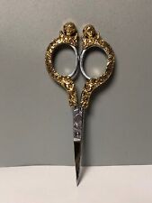 1928 Brand Vtg Scissors Embroidery Cherubs Floral Gold Tone Victorian Stainless picture