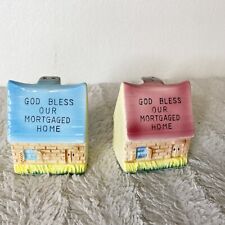 Vintage Salt and Pepper Shakers Ceramic God Bless Mortgaged Home House Japan picture