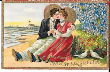 EMBOSSED, GOLD GEL ACCENT,  VINTAGE 1907 VALENTINE'S DAY POSTCARD P285 picture