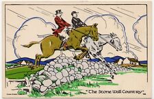 The Stone Wall Country Horseback Riding Men Riders Unposted Postcard picture
