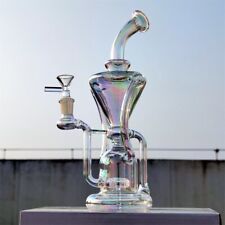 12 Inch Large Tinted Rainbow Recycler Glass Bong Water Pipe Hookah 14MM picture