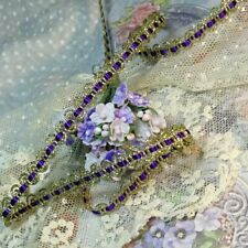 Antique vtg tinny narrow Gold METALLIC lilac purple silk Lace Trim doll dress picture