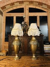 Pair Of Antique Copper Amphora Urn Table Lamps, Classical Style, Embossed picture