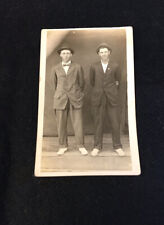 Antique c1900 Photo Postcard RPPC Brothers Friends Fashion Suits Hats Serious picture