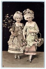 c1910's Little Girls Acting Like Old Women With Flowers Tuck's Antique Postcard picture