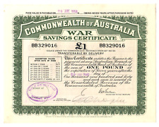 Australia. 1943 (WW.11) War Savings Certificate for One Pound.  McFarlane sign. picture