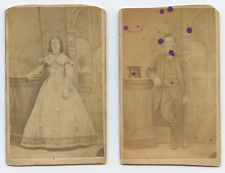 Two Antique CDV C. 1870s Portrait of a Woman and a Man in Same Unknown Studio picture