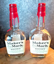 Maker's Mark Bourbon Whiskey Set of 2 Empty 1.0 Liter Bottles 100% to Charity picture