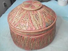 Vintage Bantu Hand Woven Coil Basket w/ Lid, 9