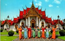 VINTAGE POSTCARD GROUP OF TEMPLE DANCERS MARBLE TEMPLE BANGKOK THAILAND STAMPS picture