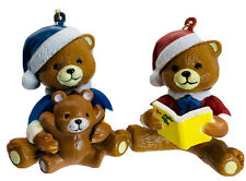 TWO VINTAGE HONG KONG TEDDY BEARS CHRISTMAS TREE ORNAMENTS Pair Of Figurines. picture