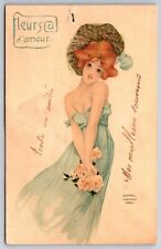 Raphael Kirchner~Lovely Redheaded Lady With Yellow Roses~Fleurs D'Amour~Paris picture