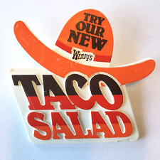 Vintage Wendy’s Try Our New Taco Salad Promo Employee Uniform Pin Button 1990s picture