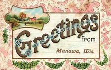 Vintage Postcard 1910's Greetings From Manawa Wisconsin Landscape Design Card picture