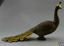 Collectible Decorated Old Handwork Bronze Carved Big Peacock Statue picture