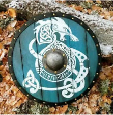 Viking Style Antique Dragon Wooden Designer Round Wooden Shield Gift picture