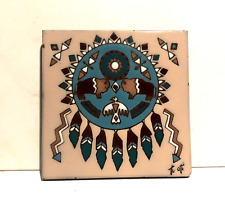 Vintage Earth Tones Southwest Tile Trivet Headdress Signed picture