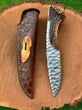 Custom handmade 440C steel hunting knife with leather sheath ,Stag horn handle picture