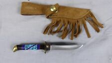VTG DY Navajo Handmade Doris Yazzie KNIFE Fixed Blade Turquoise Inlay Sheath GS picture