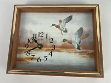 Vintage Elgin Wood Wall Clock Shadow Box Ducks in Flight Mallard Ducks 10” X 8” picture
