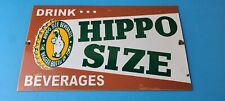 Vintage Hippo Size Porcelain - Gas Pump Drink Big Bottles Soda Beverage Sign picture